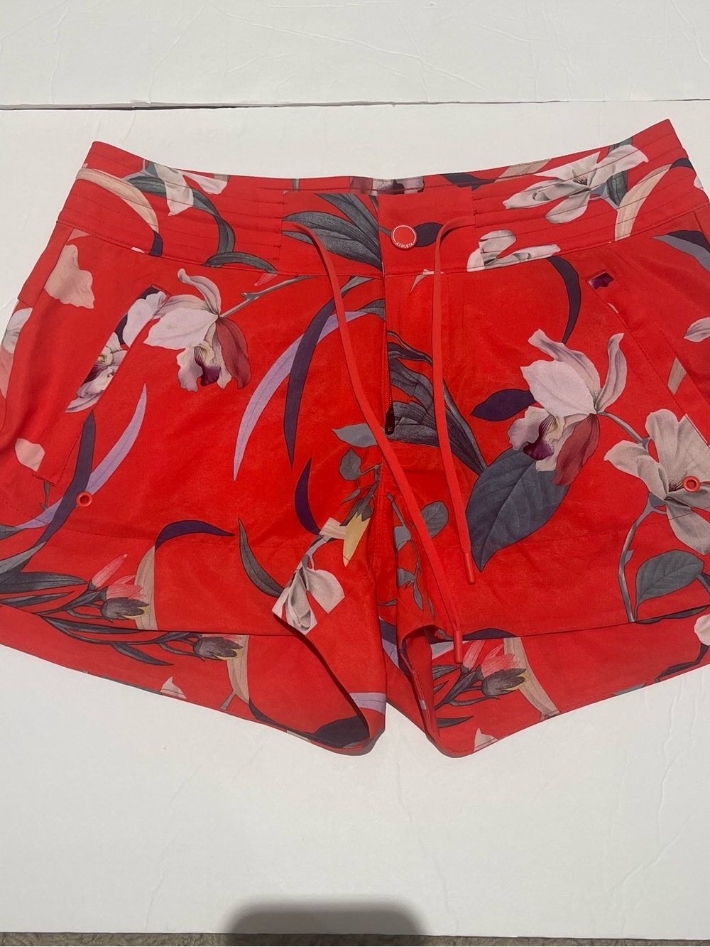 Athleta Red Floral Drawstring Athletic Shorts 4